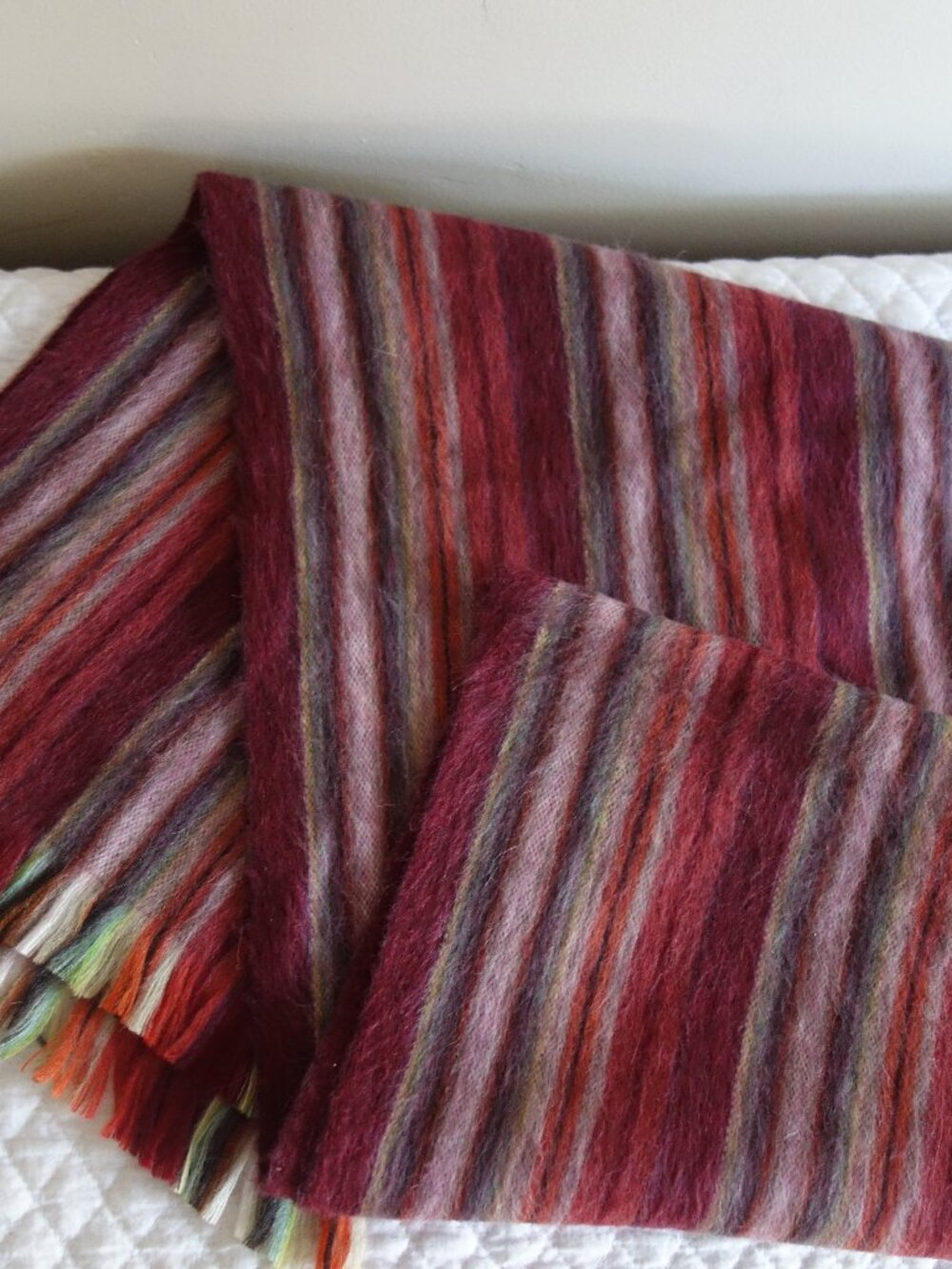 SHUPACA Alpaca Blend Burgundy Stripe Scarf – Approx 12” x 77” (plus fringe)